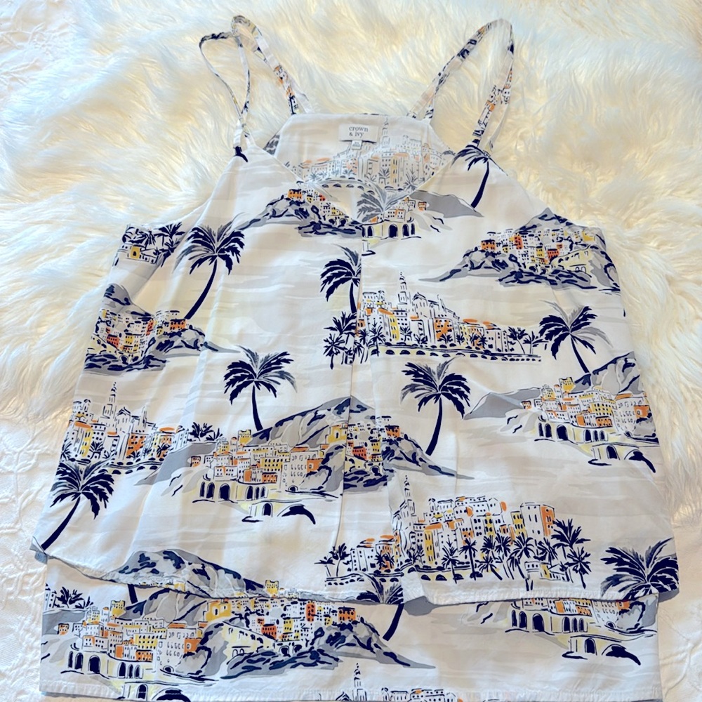 Crown & Ivy Paradise Double Spaghetti Strap FlyAway Swing Tank Top Sz XL